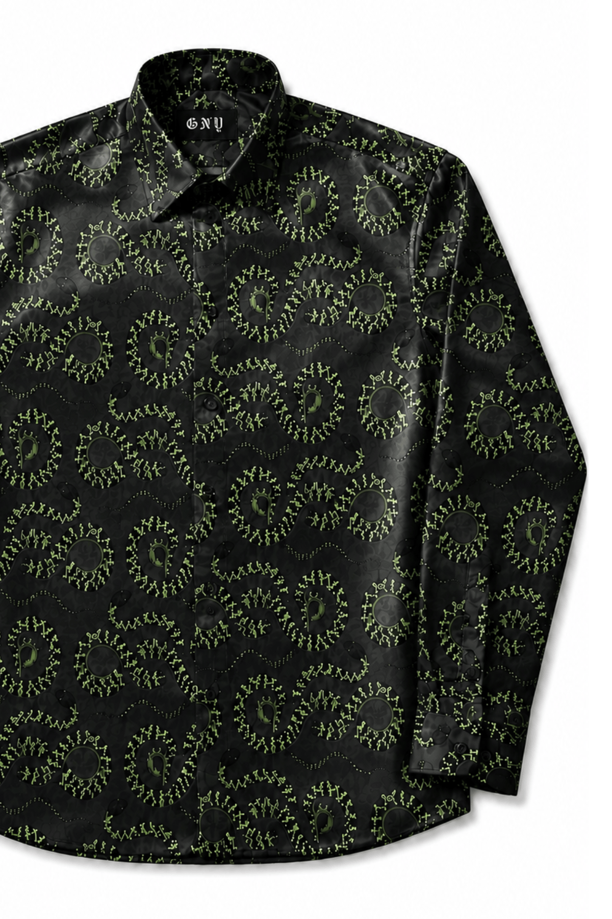 Men's Snake Print Tailored Fit Satin Dress Shirt  Midnight Serpent by Gerardo New York (GNY) Front View 1