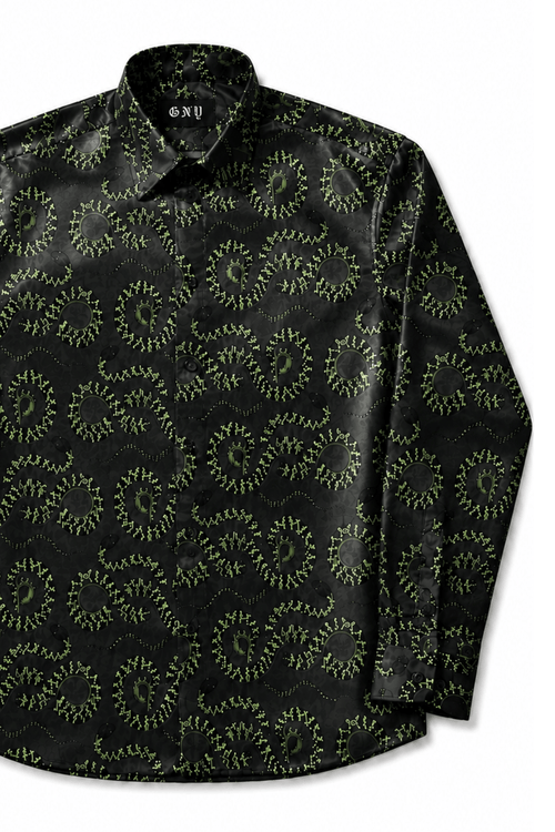 Men's Snake Print Tailored Fit Satin Dress Shirt  Midnight Serpent by Gerardo New York (GNY) Front View 1