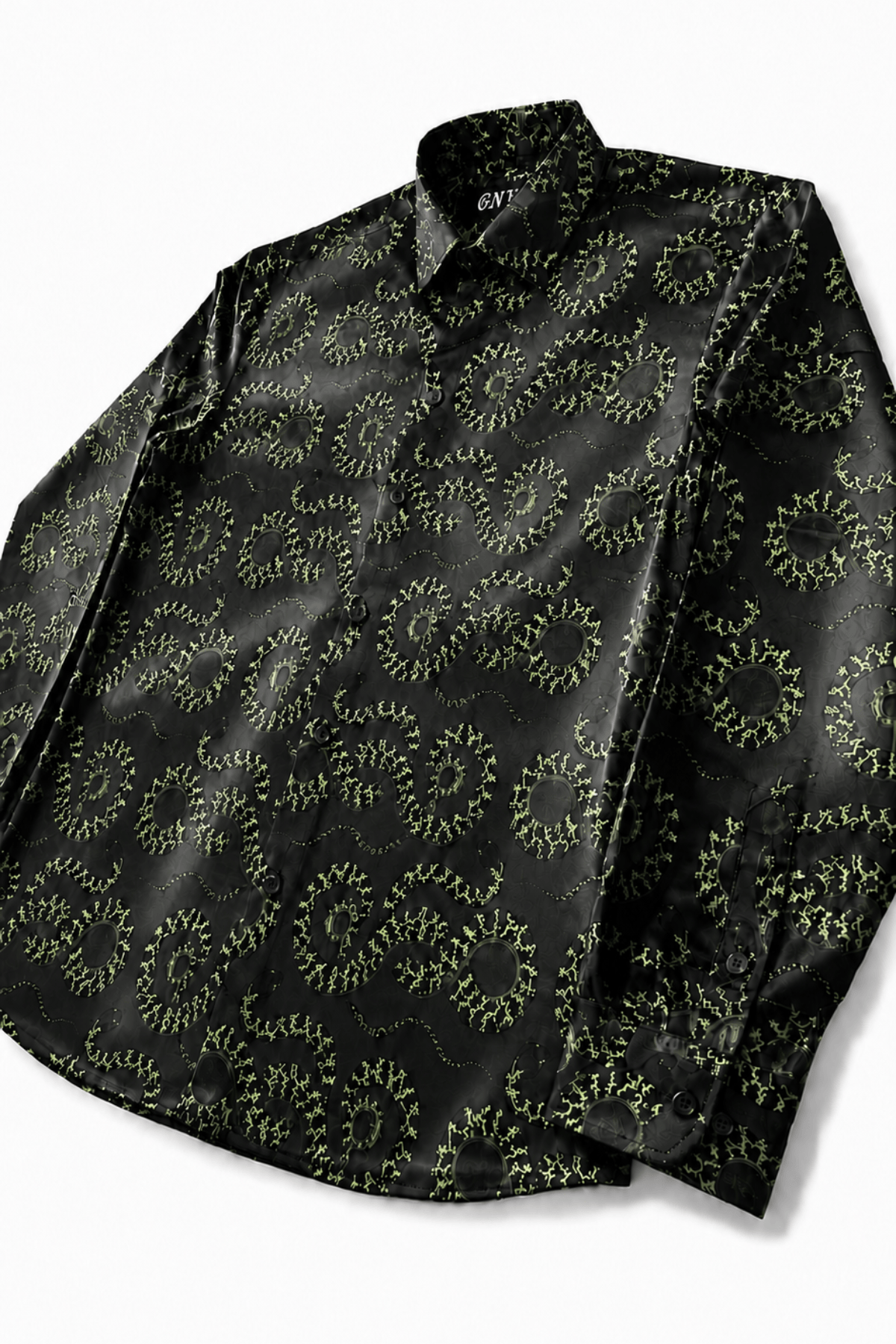 Men's Snake Print Tailored Fit Satin Dress Shirt  Midnight Serpent by Gerardo New York (GNY)