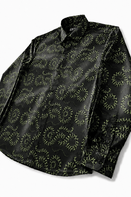 Men's Snake Print Tailored Fit Satin Dress Shirt  Midnight Serpent by Gerardo New York (GNY)