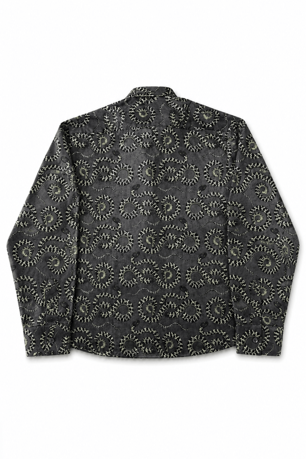 Men's Snake Print Tailored Fit Satin Dress Shirt  Midnight Serpent by Gerardo New York (GNY) Back View