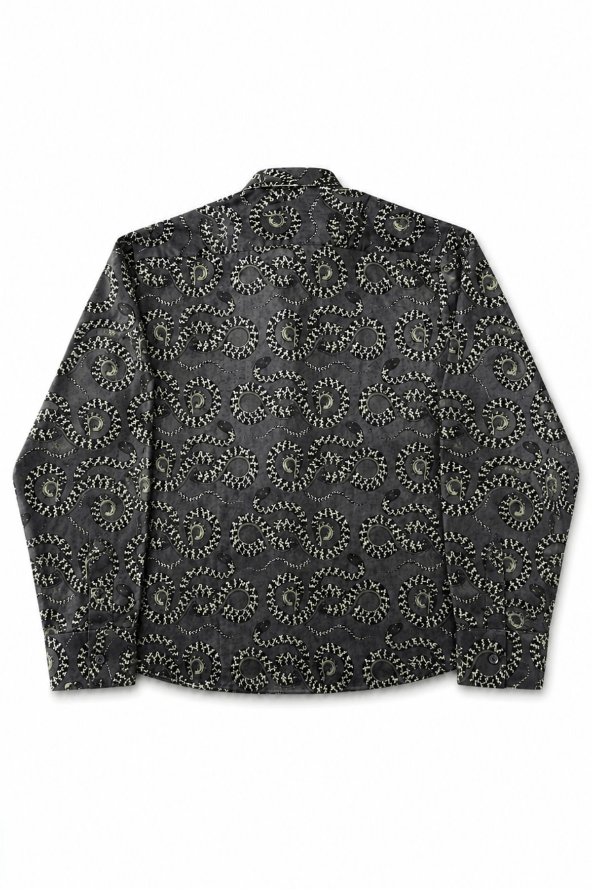 Men's Snake Print Tailored Fit Satin Dress Shirt  Midnight Serpent by Gerardo New York (GNY) Back View