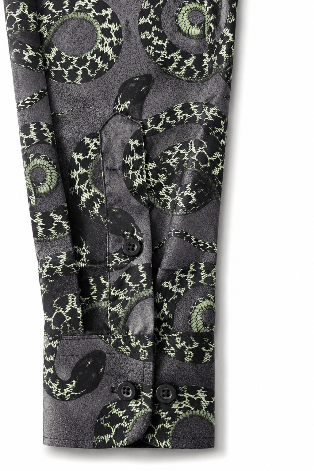 Men's Snake Print Tailored Fit Satin Dress Shirt  Midnight Serpent by Gerardo New York (GNY) Sleeve Detail