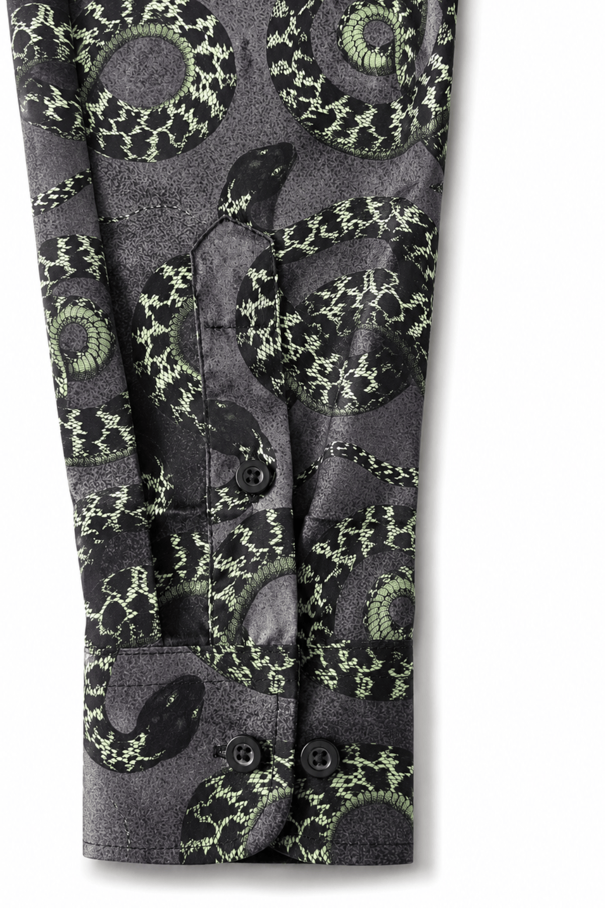 Men's Snake Print Tailored Fit Satin Dress Shirt  Midnight Serpent by Gerardo New York (GNY) Sleeve Detail