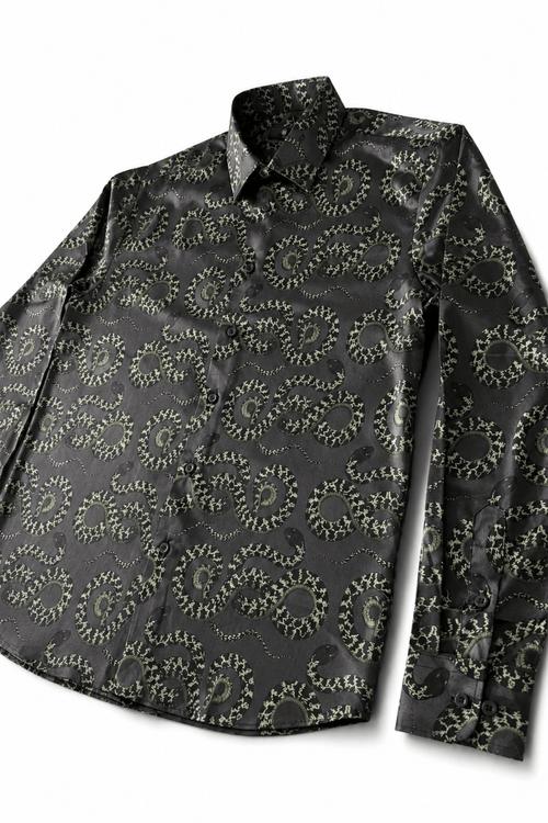 Men's Snake Print Tailored Fit Satin Dress Shirt  Midnight Serpent by Gerardo New York (GNY) Angle View