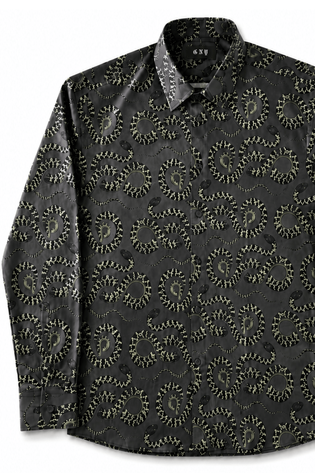 Men's Snake Print Tailored Fit Satin Dress Shirt  Midnight Serpent by Gerardo New York (GNY) Front View Right