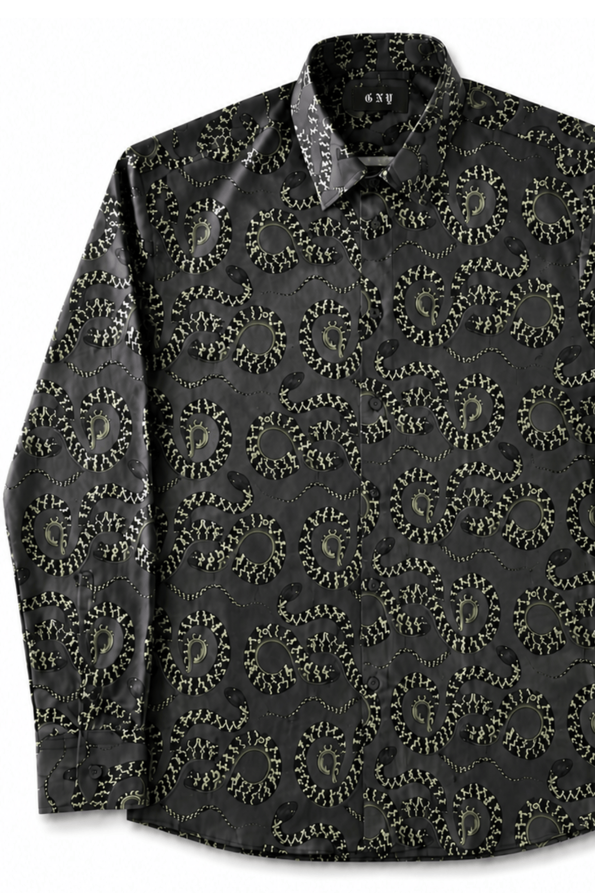 Men's Snake Print Tailored Fit Satin Dress Shirt  Midnight Serpent by Gerardo New York (GNY) Front View Right