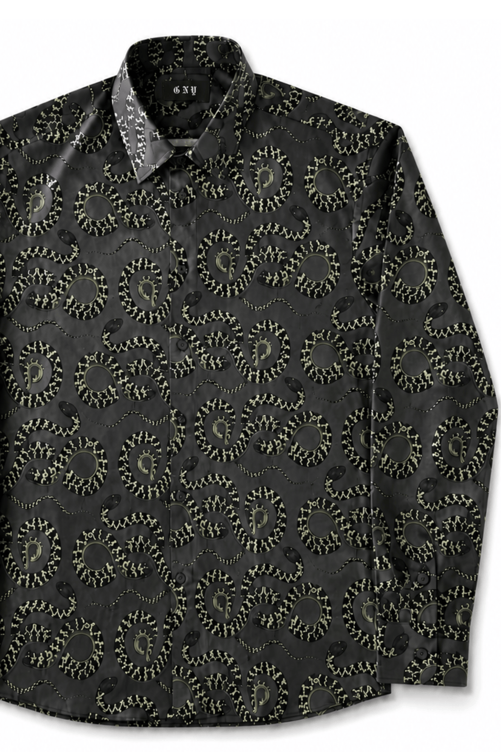 Men's Snake Print Tailored Fit Satin Dress Shirt  Midnight Serpent by Gerardo New York (GNY) Front View Left
