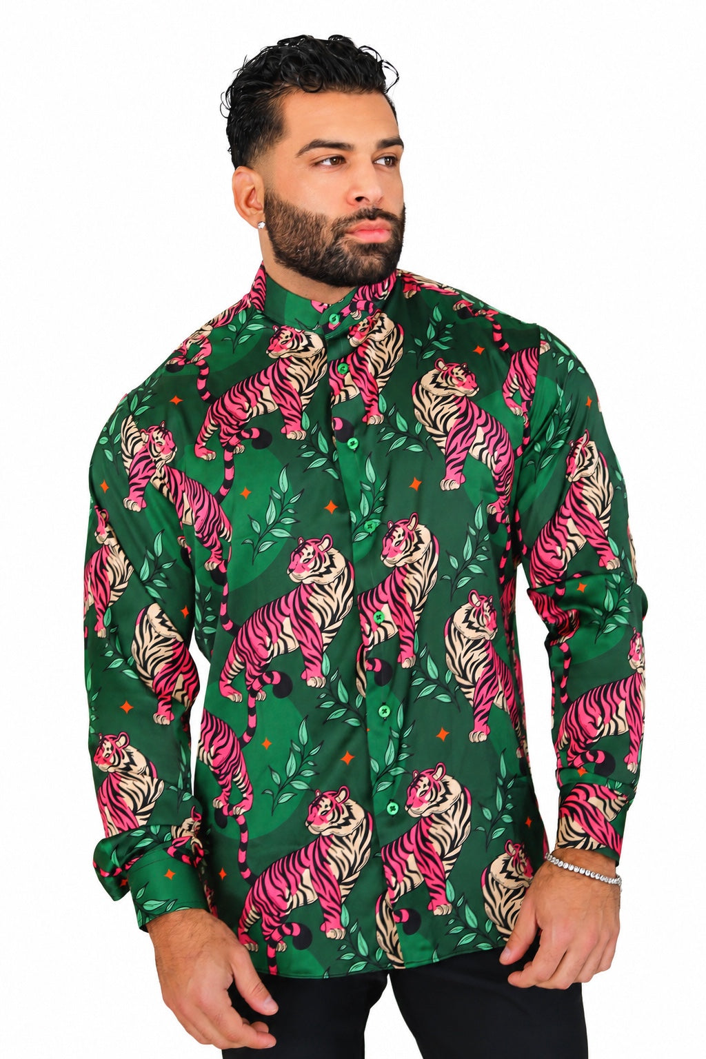 Men's Tiger Print Dress Shirt Tailored Fit Soft Predator