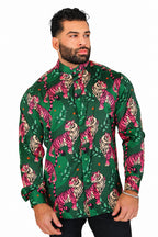 Men's Tiger Print Dress Shirt Tailored Fit Soft Predator