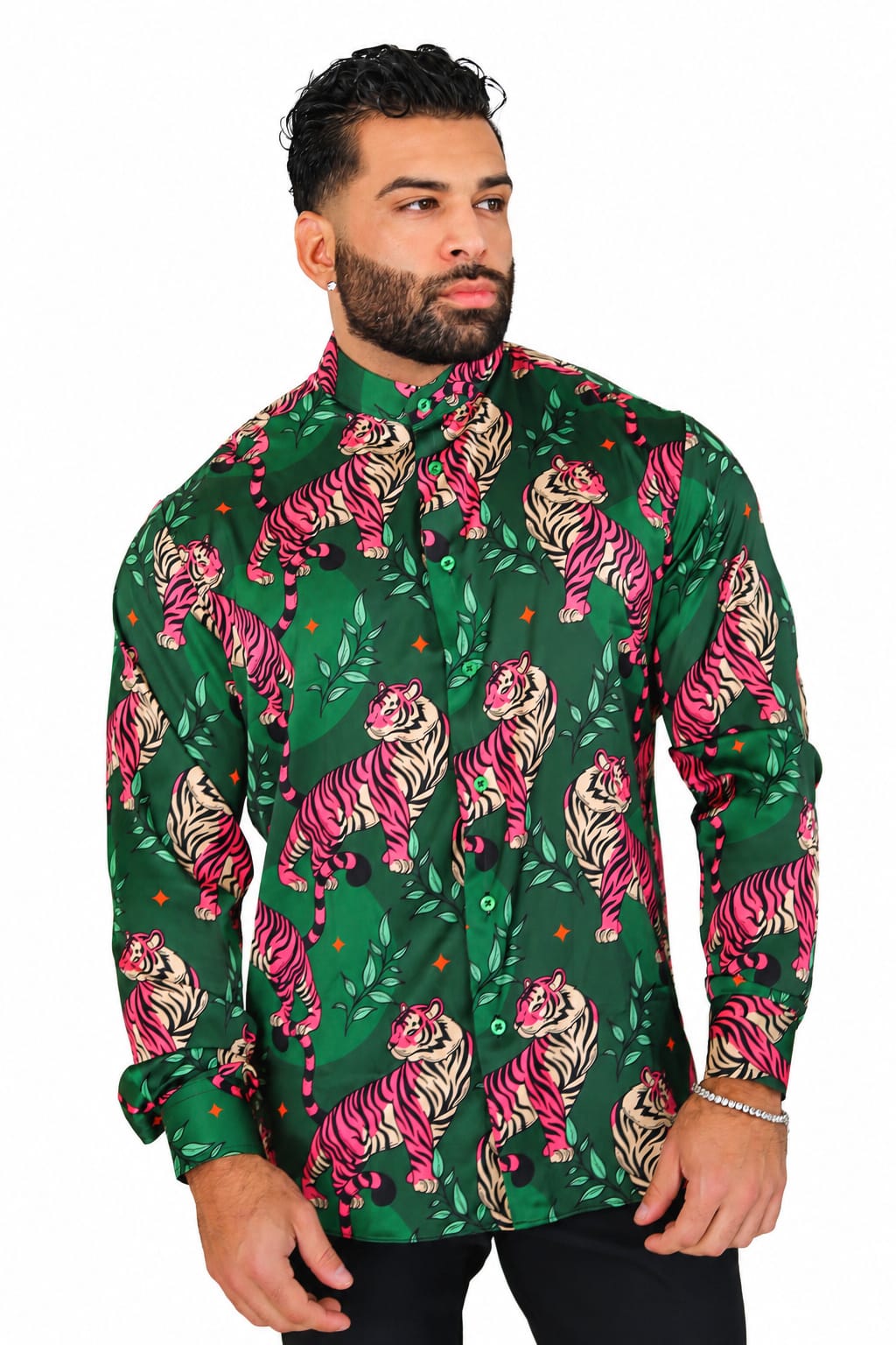 Men's Tiger Print Dress Shirt Tailored Fit Soft Predator