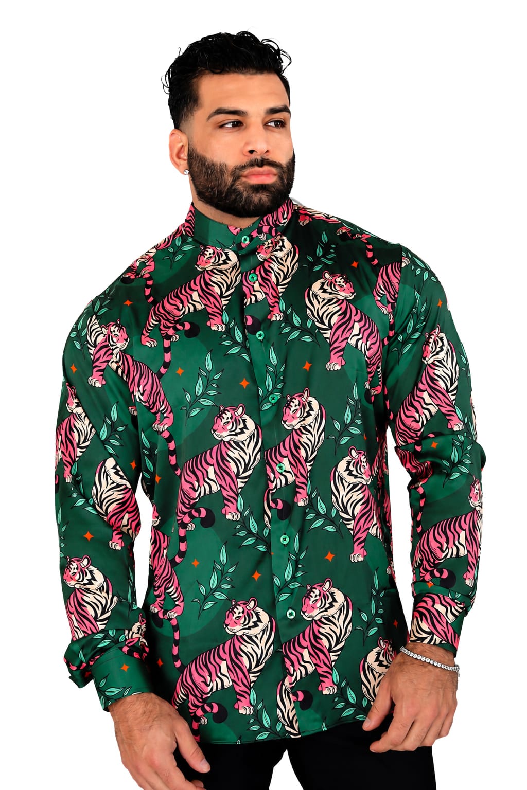 Men's Tiger Print Dress Shirt Tailored Fit Soft Predator By Gerardo New York GNY