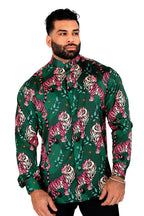 Men's Tiger Print Dress Shirt Tailored Fit Soft Predator By Gerardo New York GNY