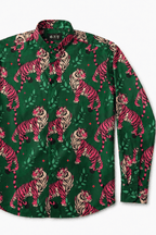 Men's Tiger Print Tailored Fit Satin Dress Shirt Soft Predator by Gerardo New York (GNY) Front View 1