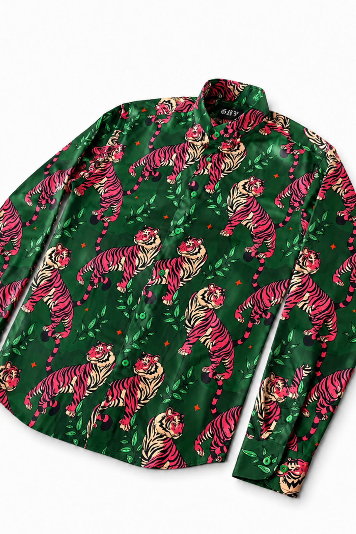 Men's Tiger Print Tailored Fit Satin Dress Shirt Soft Predator by Gerardo New York (GNY)