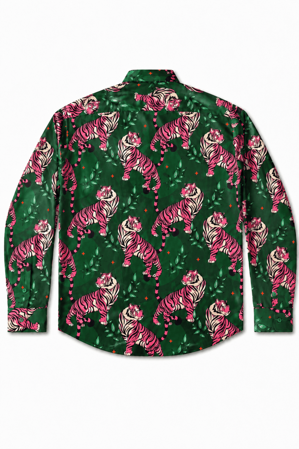 Men's Tiger Print Tailored Fit Satin Dress Shirt Soft Predator by Gerardo New York (GNY) Back View