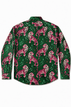 Men's Tiger Print Tailored Fit Satin Dress Shirt Soft Predator by Gerardo New York (GNY) Back View