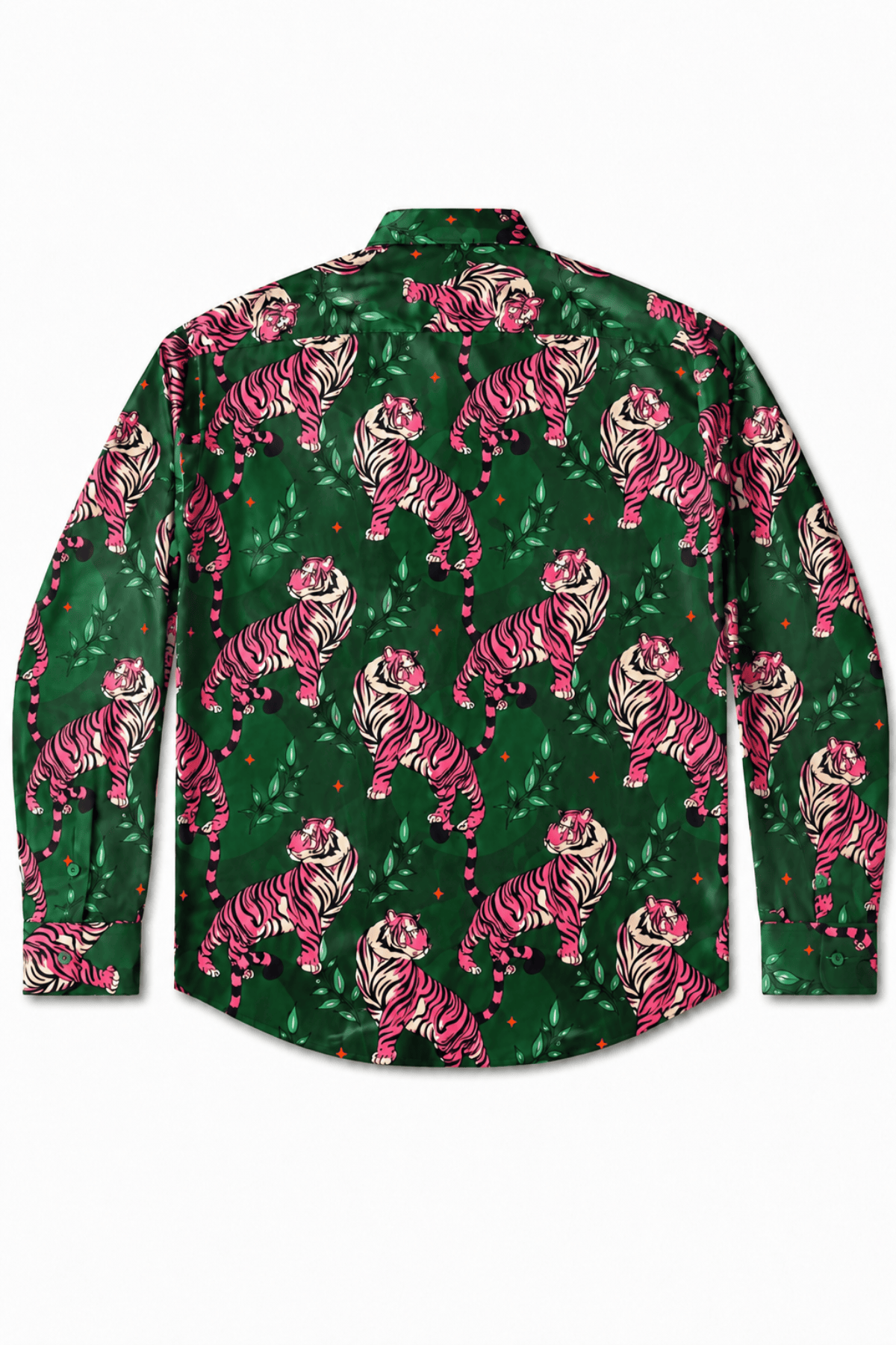 Men's Tiger Print Tailored Fit Satin Dress Shirt Soft Predator by Gerardo New York (GNY) Back View