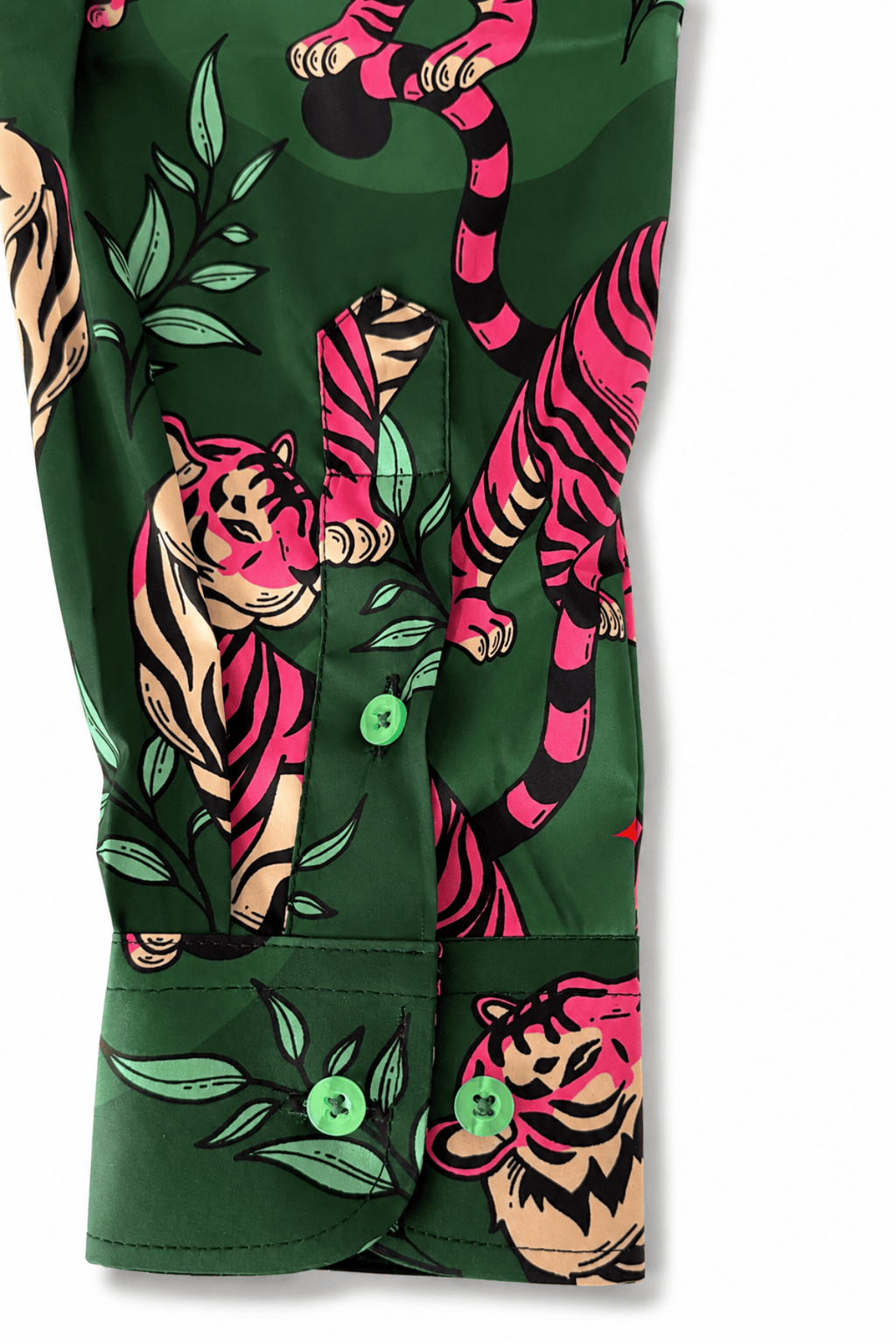 Men's Tiger Print Tailored Fit Satin Dress Shirt Soft Predator by Gerardo New York (GNY) Sleeve Detail