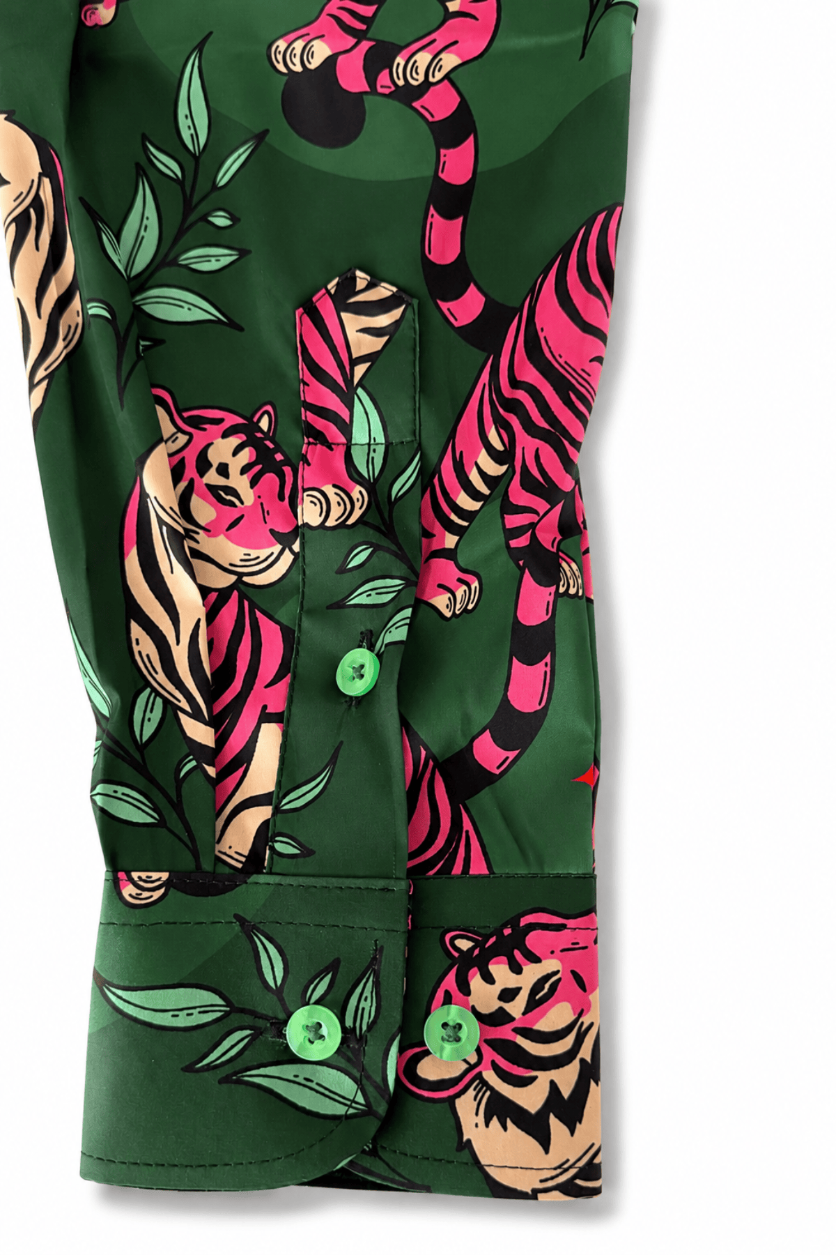 Men's Tiger Print Tailored Fit Satin Dress Shirt Soft Predator by Gerardo New York (GNY) Sleeve Detail