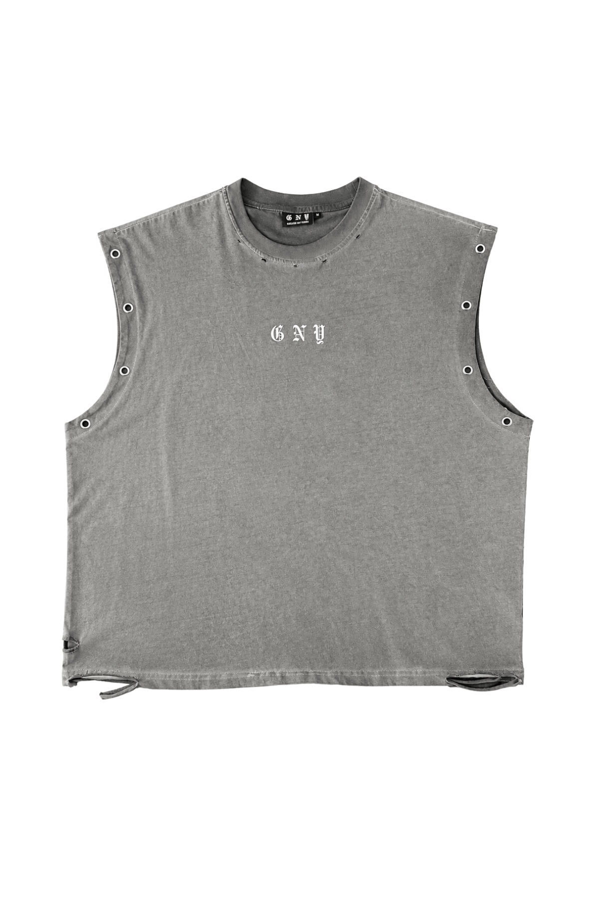 Men’s Vintage Washed Distressed Grey Tank Top Fracture Front Lay