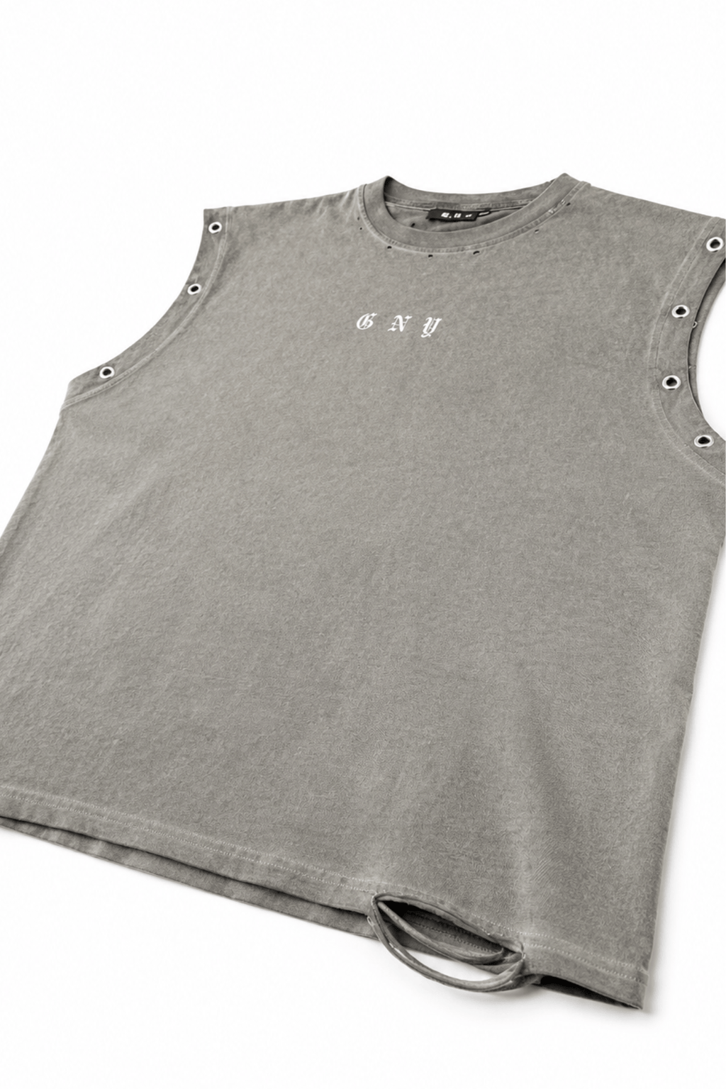 Men’s Vintage Washed Distressed Grey Tank Top Fracture By Gerardo New York (GNY) Bottom Right View