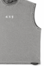 Men’s Vintage Washed Distressed Grey Tank Top Fracture By Gerardo New York (GNY) Front Right View Close Up