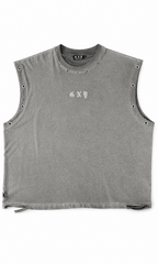 Men’s Vintage Washed Distressed Grey Tank Top Fracture By Gerardo New York (GNY) Front View
