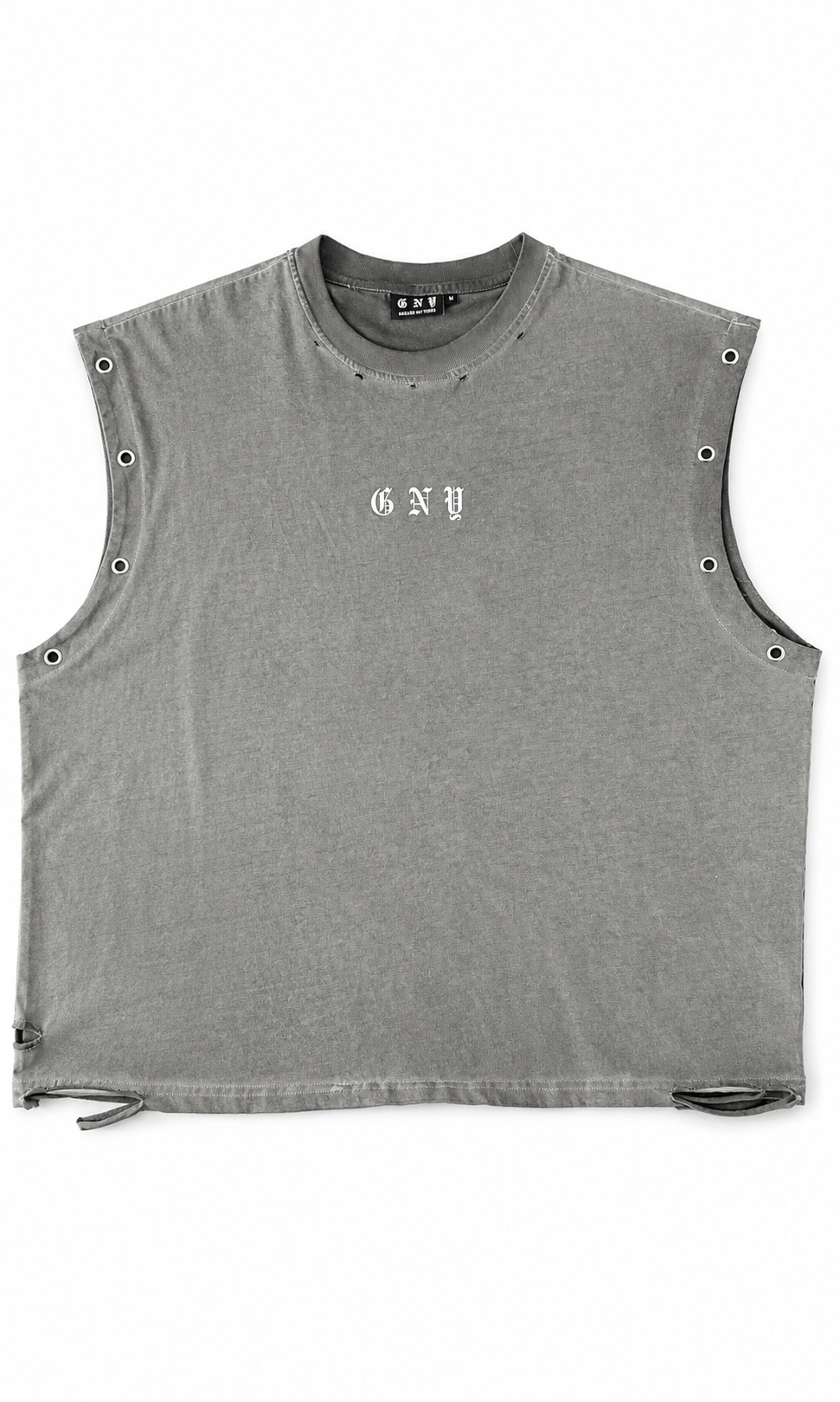 Men’s Vintage Washed Distressed Grey Tank Top Fracture By Gerardo New York (GNY) Front View