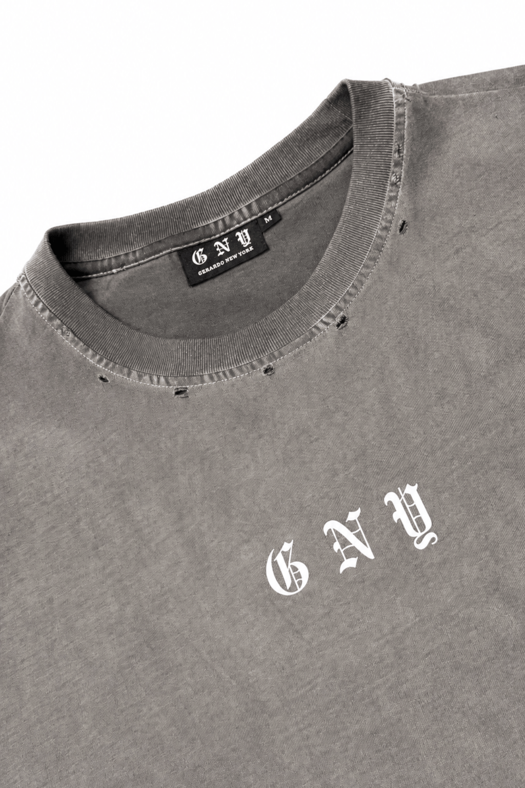 Men’s Vintage Washed Distressed Grey Tank Top Fracture By Gerardo New York (GNY) Collar View