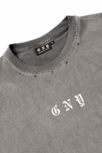 Men’s Vintage Washed Distressed Grey Tank Top Fracture By Gerardo New York (GNY) Collar View