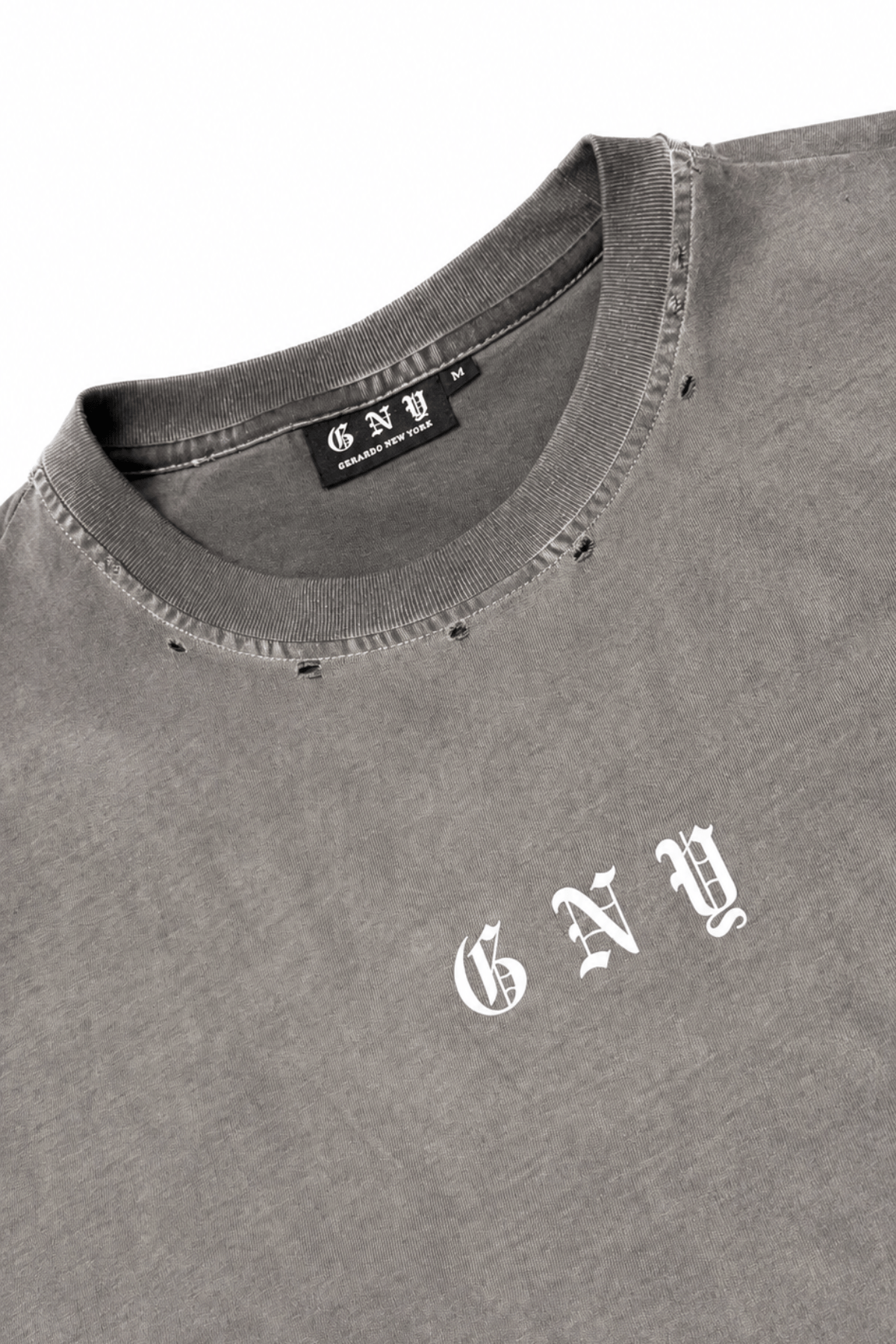 Men’s Vintage Washed Distressed Grey Tank Top Fracture By Gerardo New York (GNY) Collar View