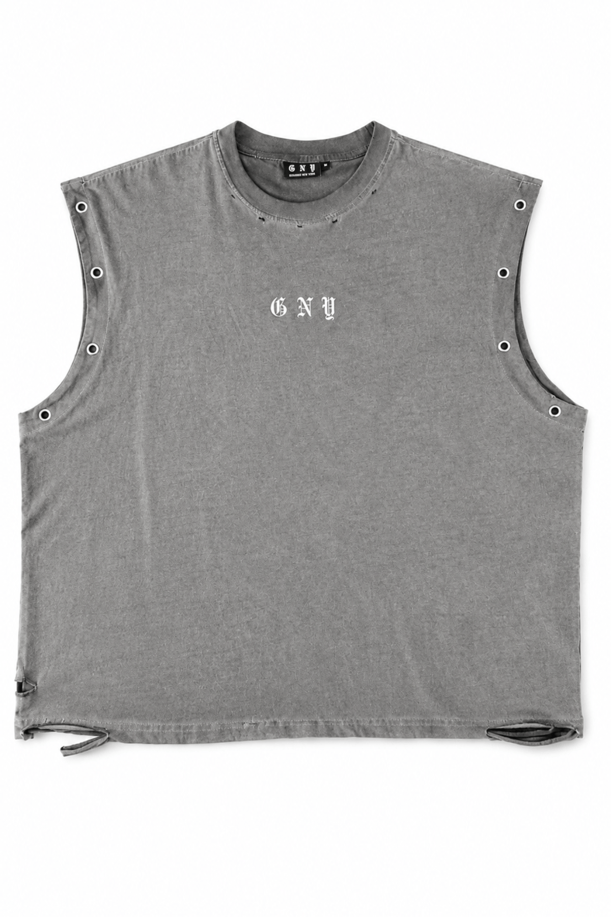 Men’s Vintage Washed Distressed Grey Tank Top Fracture By Gerardo New York (GNY) Front View