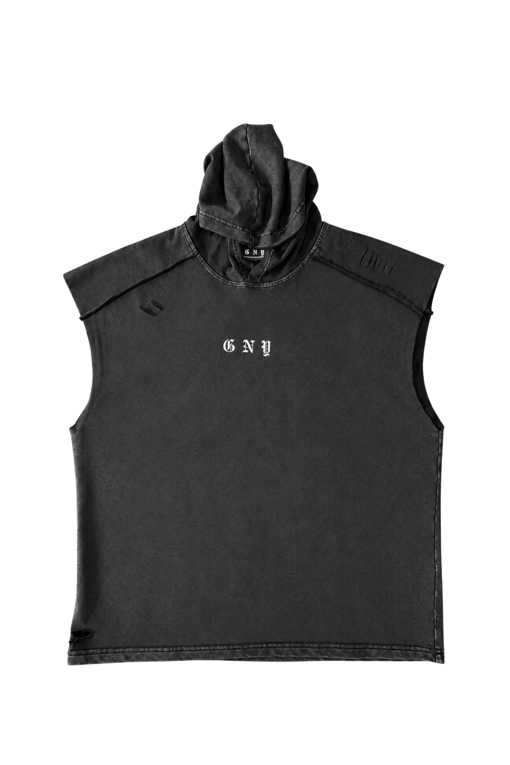 Men’s Washed Black Hooded Sleeveless Tank Weightless