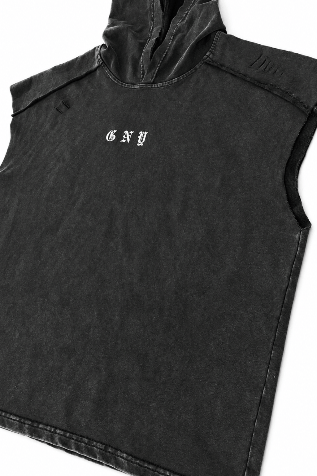 Men’s Washed Black Hooded Sleeveless Tank Weightless by Gerardo New York (GNY) Font Angle View