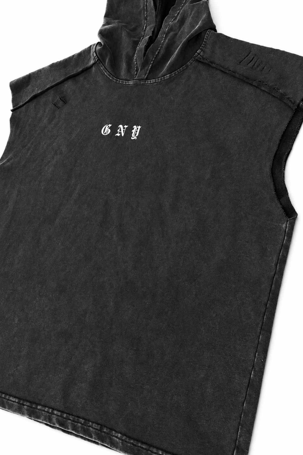 Men’s Washed Black Hooded Sleeveless Tank Weightless by Gerardo New York (GNY) Font Angle View