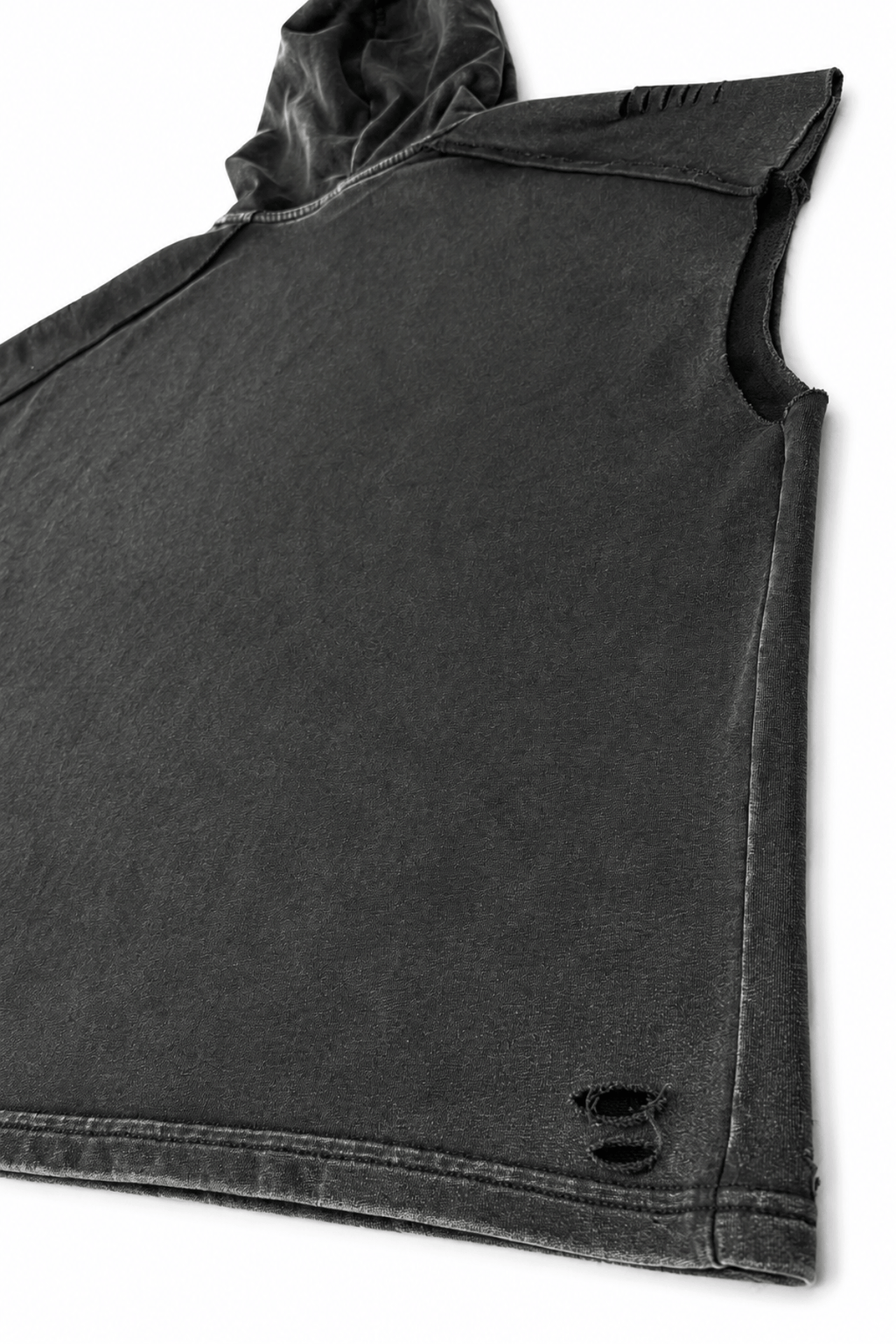 Men’s Washed Black Hooded Sleeveless Tank Weightless by Gerardo New York (GNY) Back Right Distressed Detail