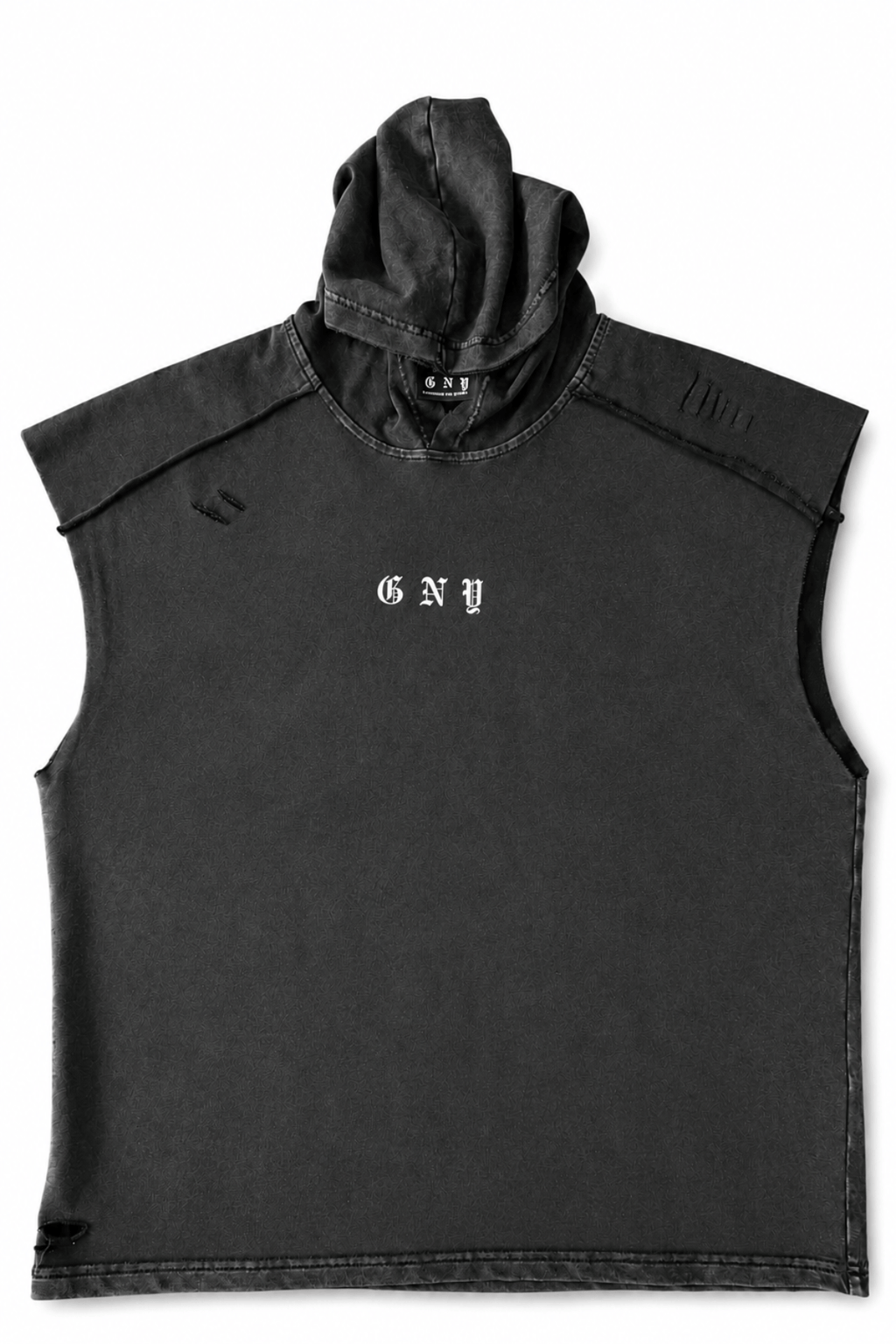 Men’s Washed Black Hooded Sleeveless Tank Weightless by Gerardo New York (GNY) Front View