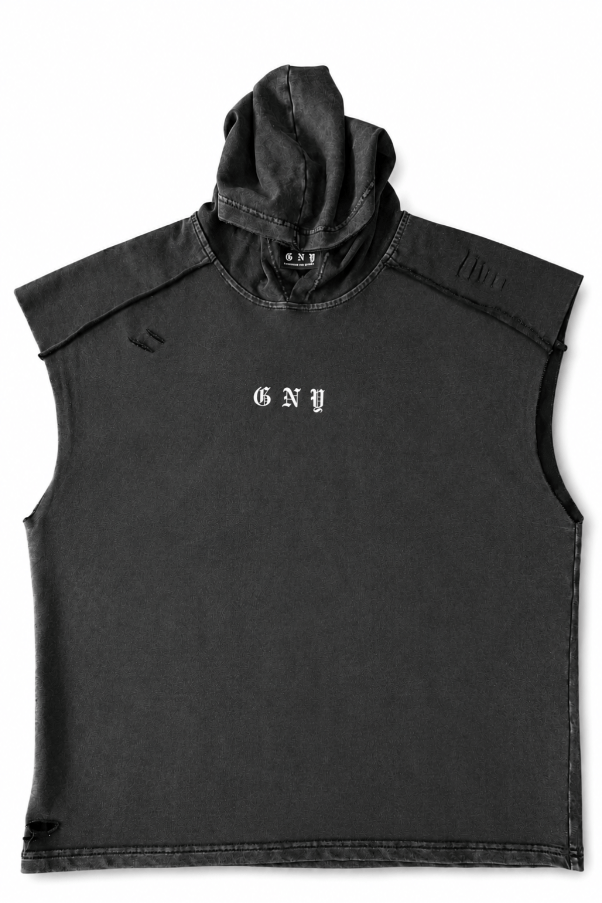 Men’s Washed Black Hooded Sleeveless Tank Weightless by Gerardo New York (GNY) Front View
