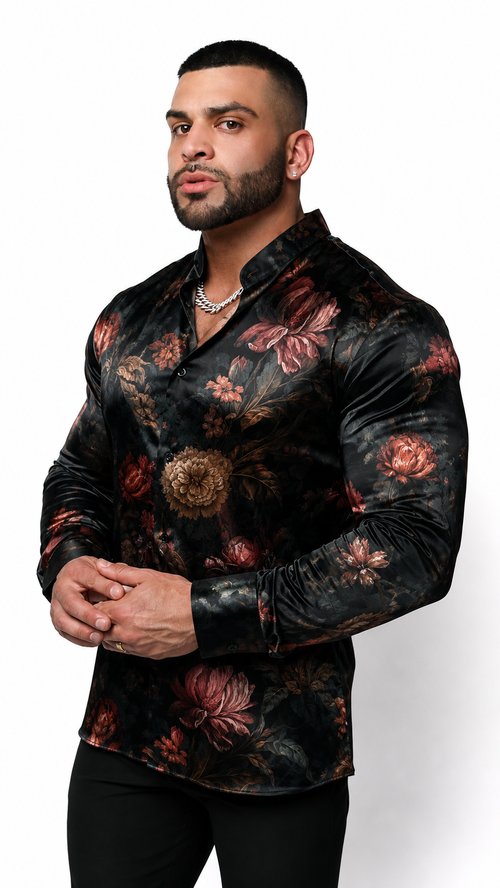 Nocturne Bloom - Satin Dress Shirt - Gerardo New York