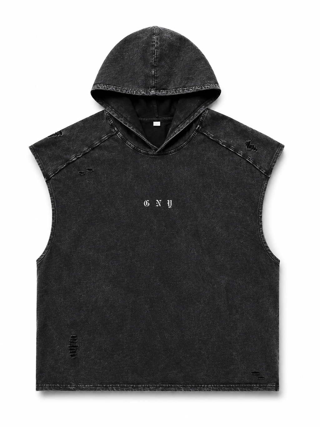 Men's Washed Black Sleeveless Tank With Hoodie - WEIGHTLESS