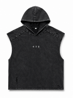 Men's Washed Black Sleeveless Tank With Hoodie - WEIGHTLESS