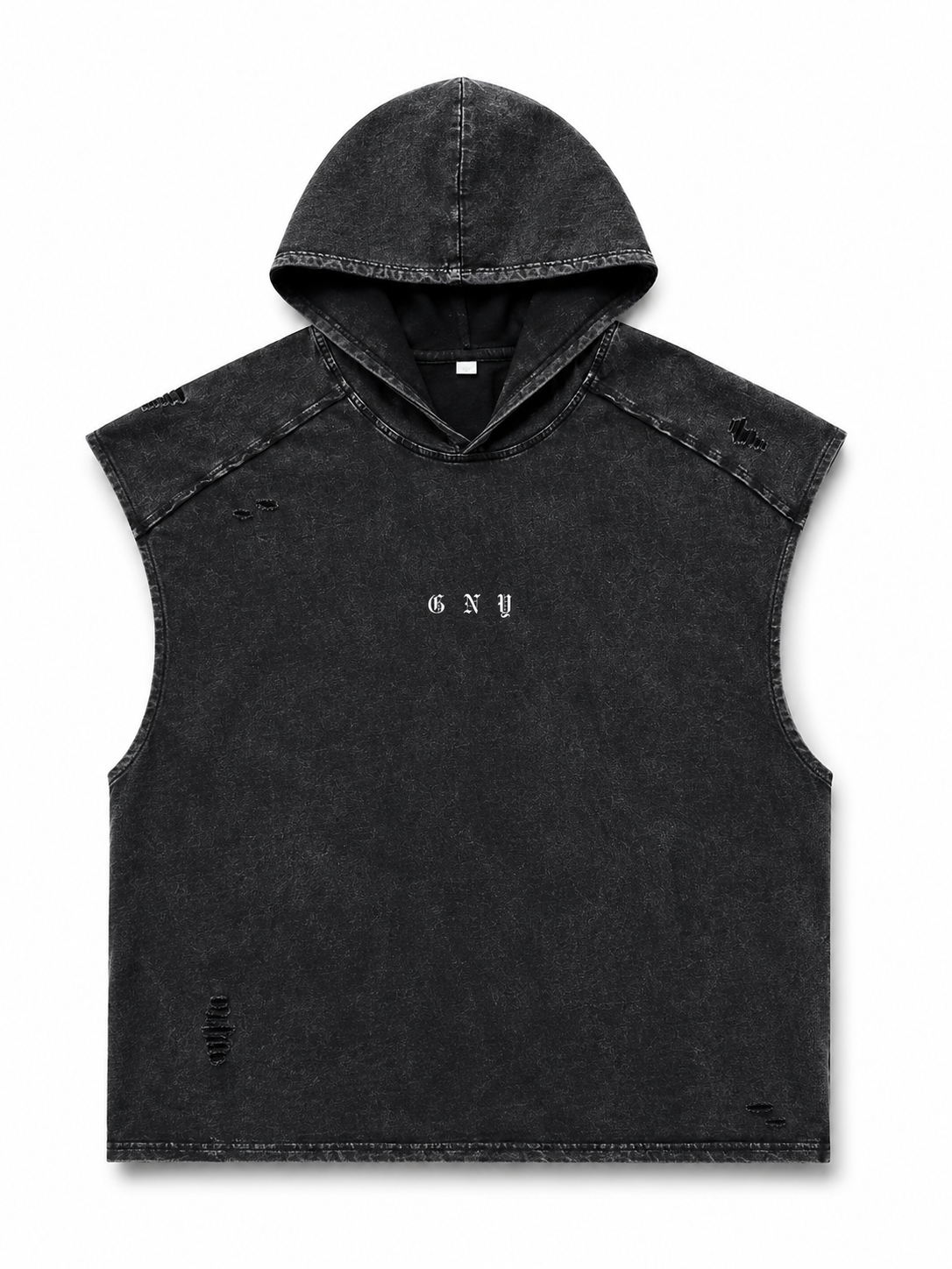 Men's Washed Black Sleeveless Tank With Hoodie - WEIGHTLESS